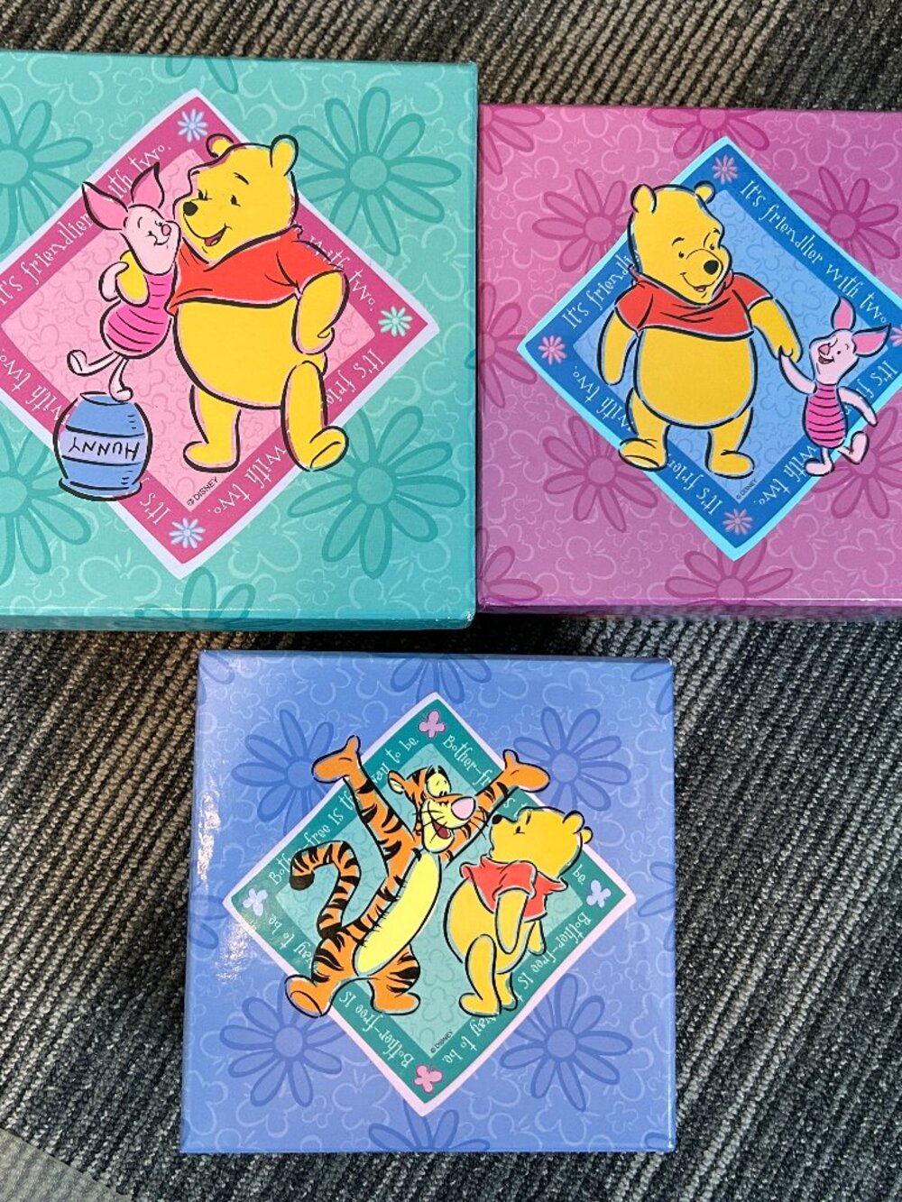 Vintage Disney 90s Winnie The Pooh 3 Nesting Storage Boxes